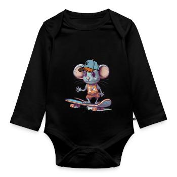 Skateboard Souris Skateboarder Rodent Cool sk8 - Body Bébé bio manches longues - noir - Devant