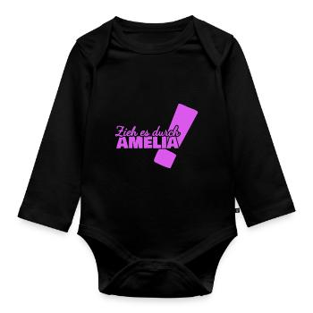Aufgeben für Amelia Vorname Durchhalten - Baby Bio-Langarm-Body - Schwarz - Vorne