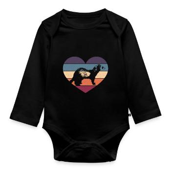 Coeur Vintage Mignon Belette Furet Amoureux des animaux - Body Bébé bio manches longues - noir - Devant