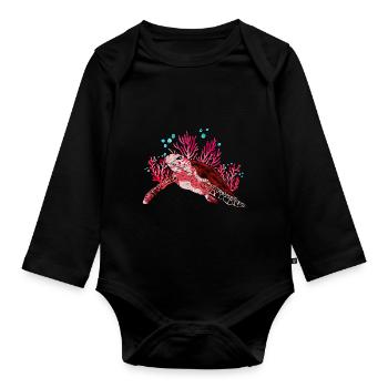 Cadeau Ocean Animal Lover Tortue de Mer - Body Bébé bio manches longues - noir - Devant