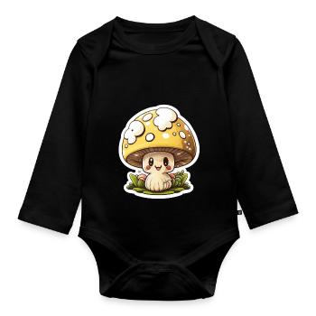 Drôle de champignon de dessin animé - Body Bébé bio manches longues - noir - Devant