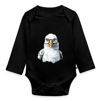 Miki die Möwe mit Brille - Baby Bio-Langarm-Body - Schwarz - Vorne
