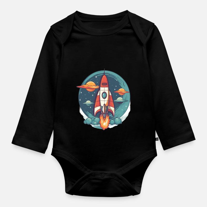 Whimsy Rocket: Aventure galactique! - Body Bébé bio manches longues - noir