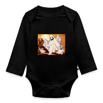 Effrayant cadeau d’Halloween Full Moon Ghost - Body Bébé bio manches longues - noir - Devant