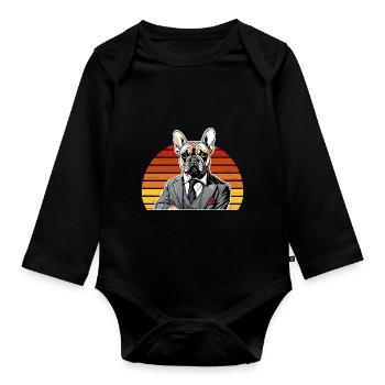 French Bulldog T Shirt Dog funny dog design Dogs - Organic Longsleeve Baby Bodysuit - black - Front