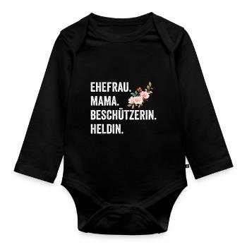 Ehefrau Mutter Mama - Baby Bio-Langarm-Body - Schwarz - Vorne