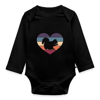 Retro Squirrel Vintage Heart Animal Forest - Organic Longsleeve Baby Bodysuit - black - Front