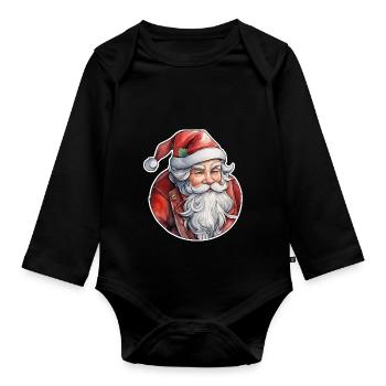 Weihnachtsmann - Traditionell und Aquarell - Baby Bio-Langarm-Body - Schwarz - Vorne