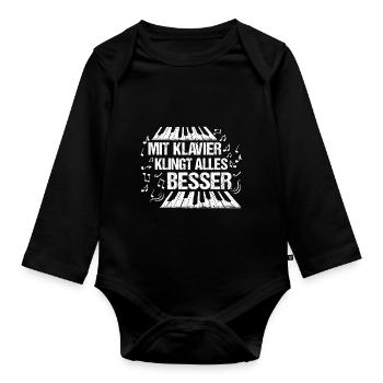 Piano Pianist Mit Klavier klingt alles besser - Baby Bio-Langarm-Body - Schwarz - Vorne