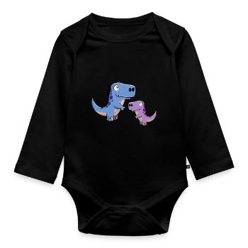 Dinosaurus Dino Uhrzeit Steinzeit Kinder Baby Kind - Baby Bio-Langarm-Body - Schwarz - Vorne