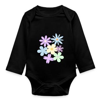 Flowers - Organic Longsleeve Baby Bodysuit - black - Front