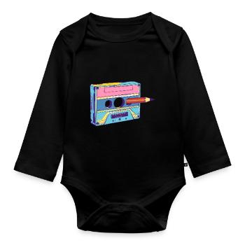 Cassette Musique Mixtape Lecteur de Cassettes des années 80 - Body Bébé bio manches longues - noir - Devant