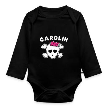 Pirate Carolin Design for Girls and Women - Organic Longsleeve Baby Bodysuit - black - Front