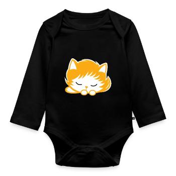 Baby Schlafende Katze - Baby Bio-Langarm-Body - Schwarz - Vorne