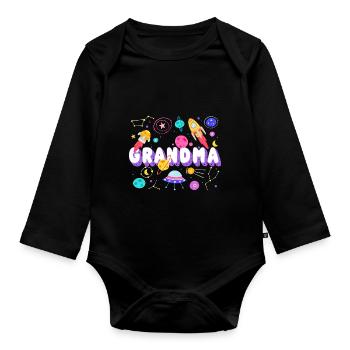 Oma Weltraum Geburtstagsfeier Familie Jungen - Baby Bio-Langarm-Body - Schwarz - Vorne