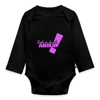 First name Anika - Organic Longsleeve Baby Bodysuit - black - Front