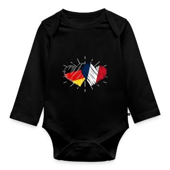 Français Allemagne Cœur France - Body Bébé bio manches longues - noir - Devant