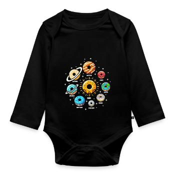 Système solaire de beignets amusants et délicieux - Body Bébé bio manches longues - noir - Devant