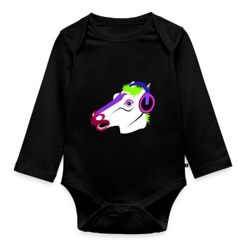 Drôle de tête de cheval avec casque - Body Bébé bio manches longues - noir - Devant