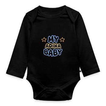 First name Adina - Organic Longsleeve Baby Bodysuit - black - Front