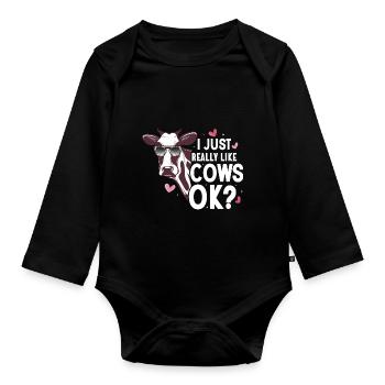 Kuhbauer Lustiger Bauernhof Kühe Tierfarm - Baby Bio-Langarm-Body - Schwarz - Vorne