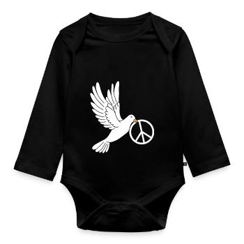 Dove of peace with peace sign - Organic Longsleeve Baby Bodysuit - black - Front