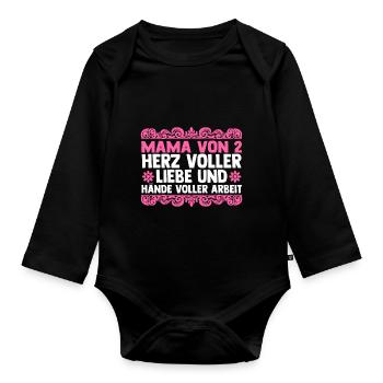 Mama Von 2 Kindern - Baby Bio-Langarm-Body - Schwarz - Vorne