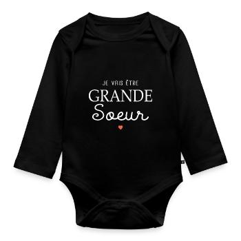 future grande soeur annonce bébé grossesse - Body Bébé bio manches longues - noir - Devant