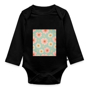 Floral wallpaper pattern - Organic Longsleeve Baby Bodysuit - black - Front
