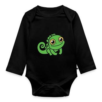 caméléon - Body Bébé bio manches longues - noir - Devant