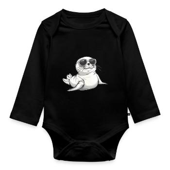 Cool seal avec des lunettes de soleil - Body Bébé bio manches longues - noir - Devant