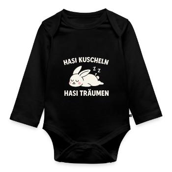 Hasi kuscheln – Hasi träumen (Schlafhase) - Baby Bio-Langarm-Body - Schwarz - Vorne