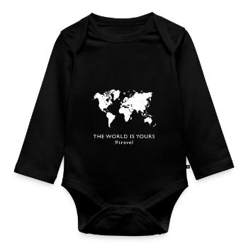 THE WORLD IS YOURS #travel - Baby Bio-Langarm-Body - Schwarz - Vorne