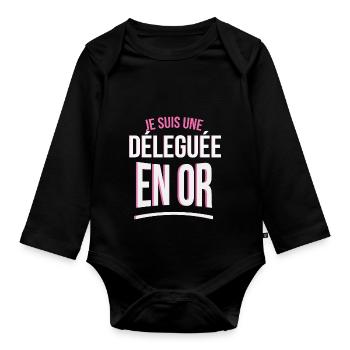 je suis une Déleguée en or cadeau idée humour - Body Bébé bio manches longues - noir - Devant