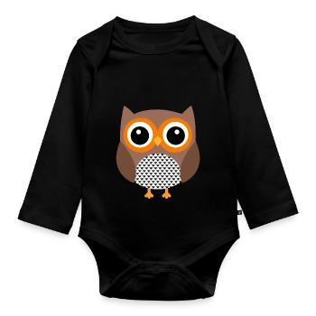 hibou hibou hibou hibou animaux animaux - Body Bébé bio manches longues - noir - Devant