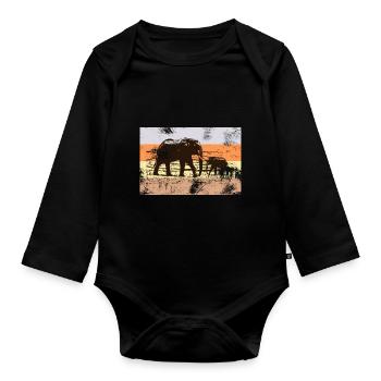 elephants - Organic Longsleeve Baby Bodysuit - black - Front