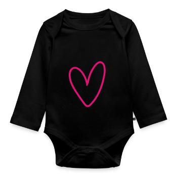 Coeur rose peint - Body Bébé bio manches longues - noir - Devant