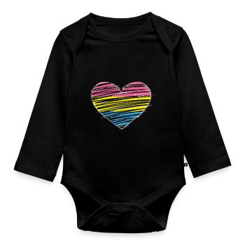 Pan Flag Heart LGBT Pansexual - Organic Longsleeve Baby Bodysuit - black - Front