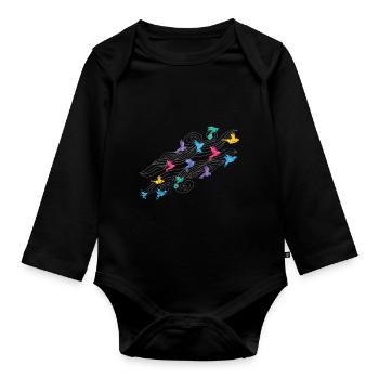 Plis en papier grue cadeau japon origami - Body Bébé bio manches longues - noir - Devant