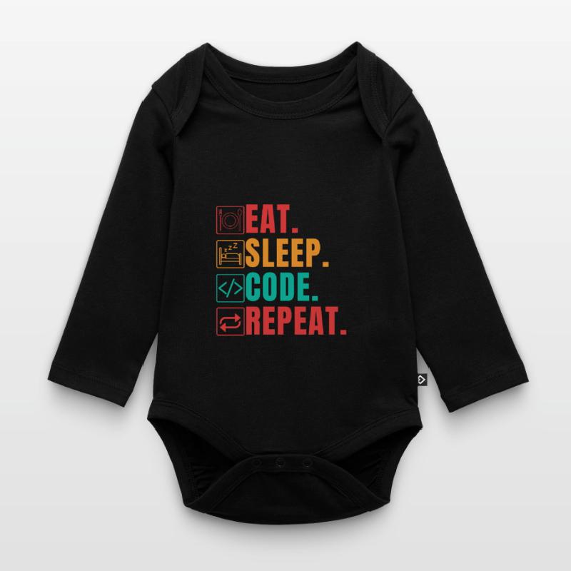 EAT SLEEP CODE REPEAT - FUNNY CODER Organic Longsleeve Baby Bodysuit