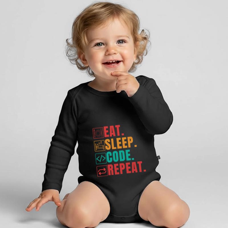 EAT SLEEP CODE REPEAT - FUNNY CODER Organic Longsleeve Baby Bodysuit