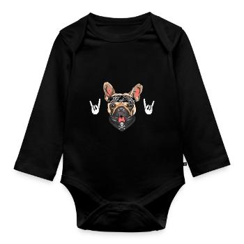 french bulldog - Baby Bio-Langarm-Body - Schwarz - Vorne
