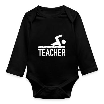 MONITEUR DE NATATION Natation Entraîneur de natation Cours de natation - Body Bébé bio manches longues - noir - Devant