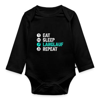Eat Sleep Langlauf Repeat Wintersport Skifahrer La - Baby Bio-Langarm-Body - Schwarz - Vorne