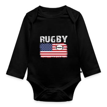 Vintage American Rugby Shirt - Baby Bio-Langarm-Body - Schwarz - Vorne