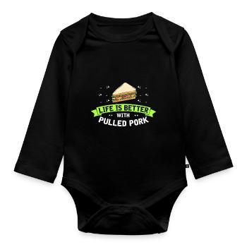 Food Love Sandwich Baguette Ketchup - Organic Longsleeve Baby Bodysuit - black - Front
