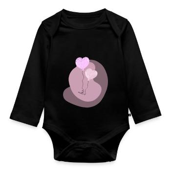 Love Schriftzug 2 Luftballons Herzballons Spruch - Baby Bio-Langarm-Body - Schwarz - Vorne