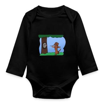 Dog Playing Darts - Organic Longsleeve Baby Bodysuit - black - Front