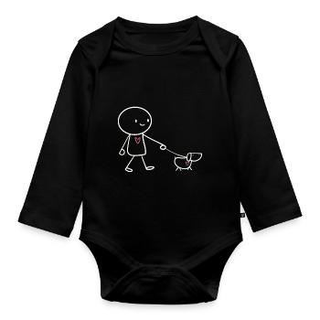 Mignon Chien Cadeau Propriétaire de Chien Stick Figure - Body Bébé bio manches longues - noir - Devant