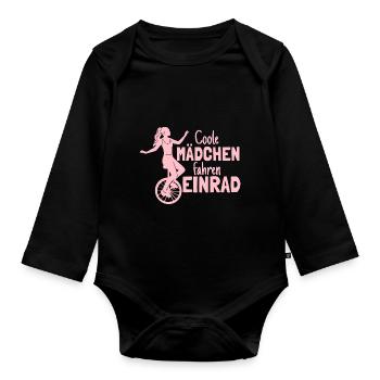 Einradfahrerin Coole Mädchen Fahren Einrad - Baby Bio-Langarm-Body - Schwarz - Vorne